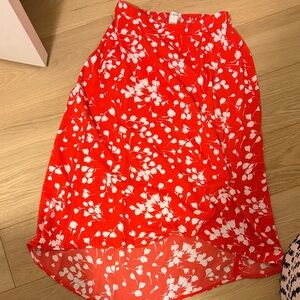J crew Floral High-Low Midi Skirt - Red & White